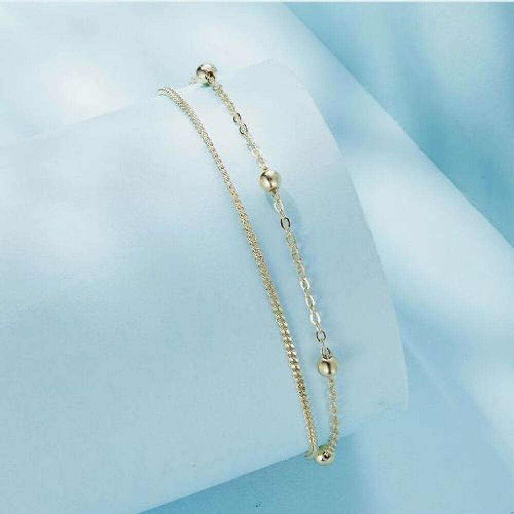 Yellow Gold Sterling Silver Bracelet Plated 3mm 2 Layer Chain 7.5in 925